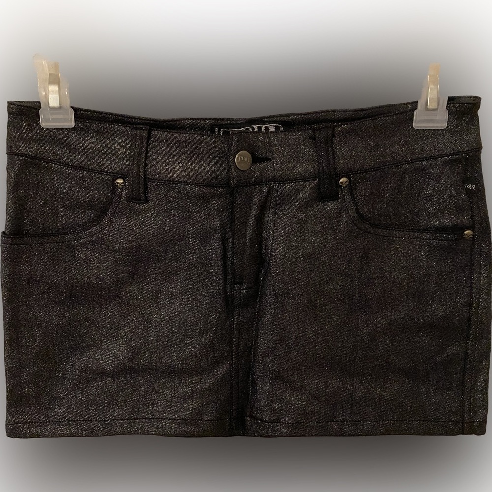 Vintage Y2K Goth Tripp NYC shimmer denim mini skirt Hot Topic Juniors M Stretchy